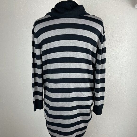 August Silk Black and Gray Striped Cowl Neck Sweater Size M EUC - Picture 6 of 8